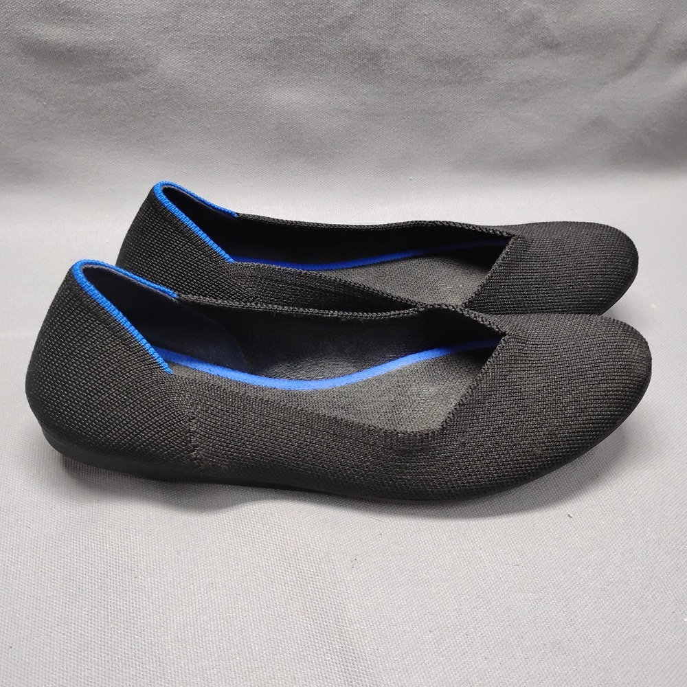 Rothys The Point Black Solid Knit Pointed Toe Flats Shoes Womens Size 8